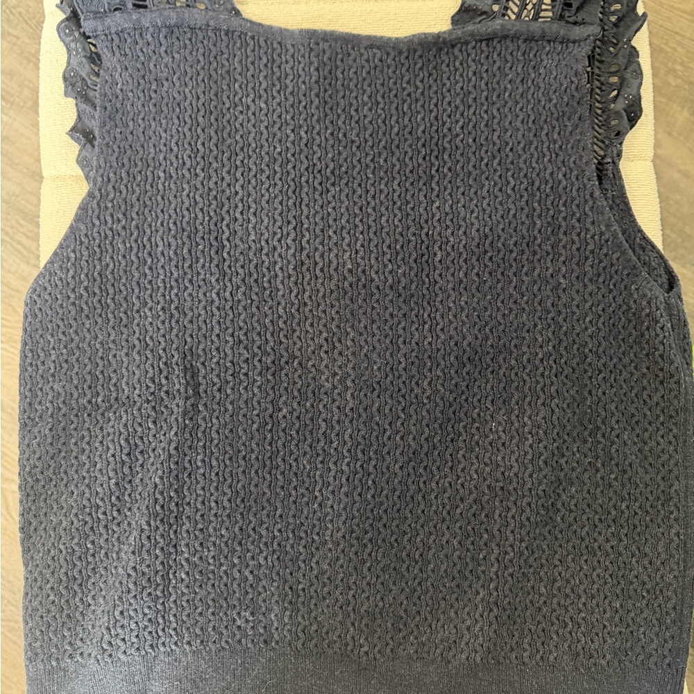 Anthropologie Pilco Black Lace-Trim Button Front Sleeveless Top - Picture 3 of 3